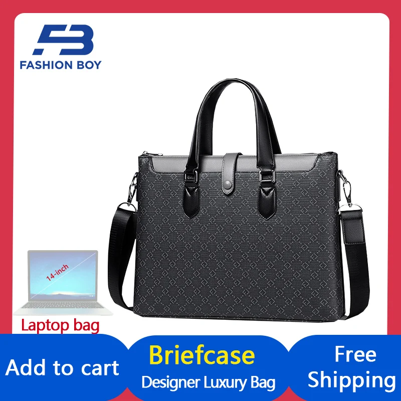 

FASHION BOY Men Leather Briefcase Luxury Design Laptop Bags Work Handbags for Men