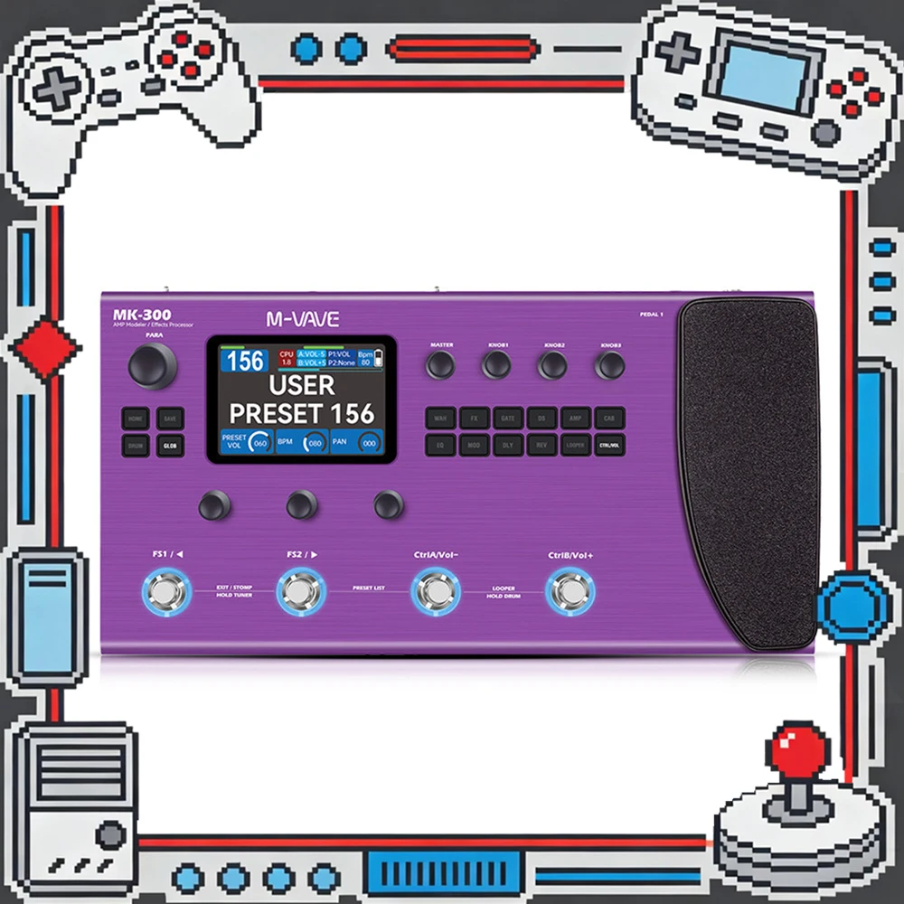 M-VAVE MK-300 Multi-Function Guitar/Bass Effector Pedal | 300s Looper+128 Drum MIDI DAW | ANN Neural Modeling 120AMP/360FX