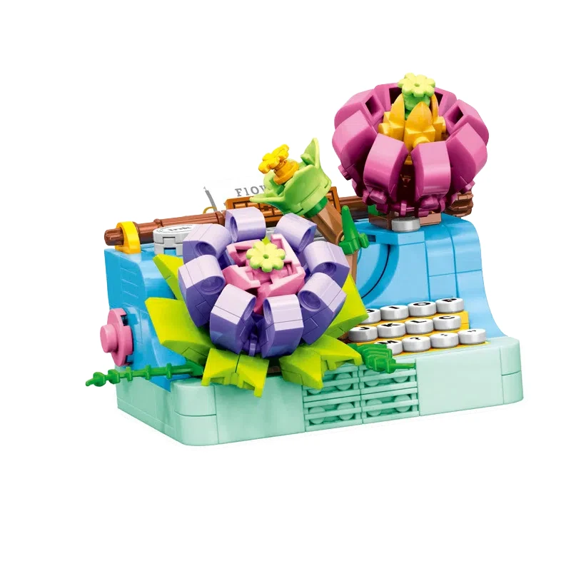 MOC Flower Time Treasures Micro Building Block Set 4PCS Phone Camera Typewrite Educational Toy For Children Holiday Kid Gifts