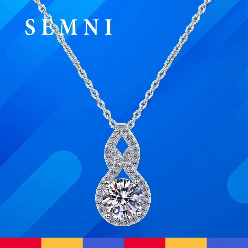 

SEMNI 1.0CT D Color Moissanite Diamond Luck&Foutune Pendant Necklace for Women Luxury S925 Sterling Silver Plated PT950 Jewelry