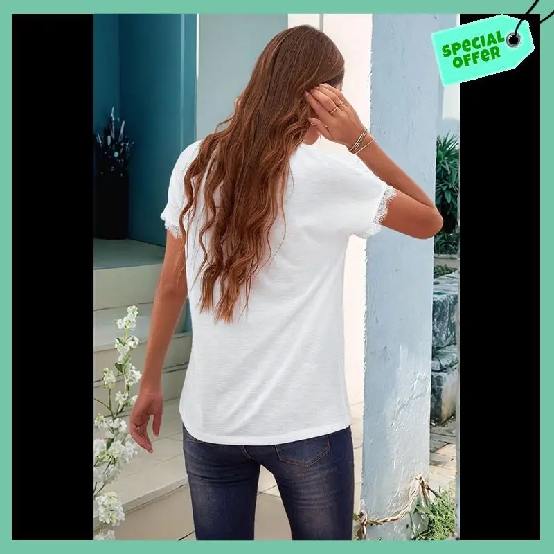 

Sturdy Women Tank Tops V Neck Short Sleeve Lace Blouse Casual Vest Summer Camisole Shirts
