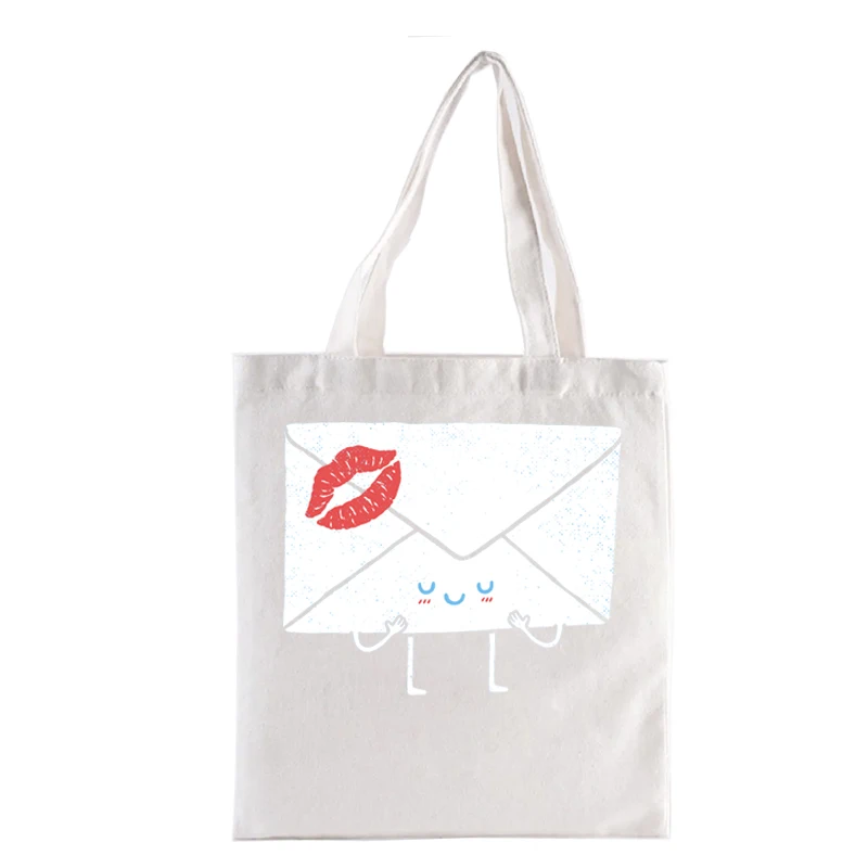 Sealed With a Kiss Printd Anime Shopping Bags Totebag Canvas Shoulder Bag S Casual Totes Female Handbags Funny Fashion Shopper