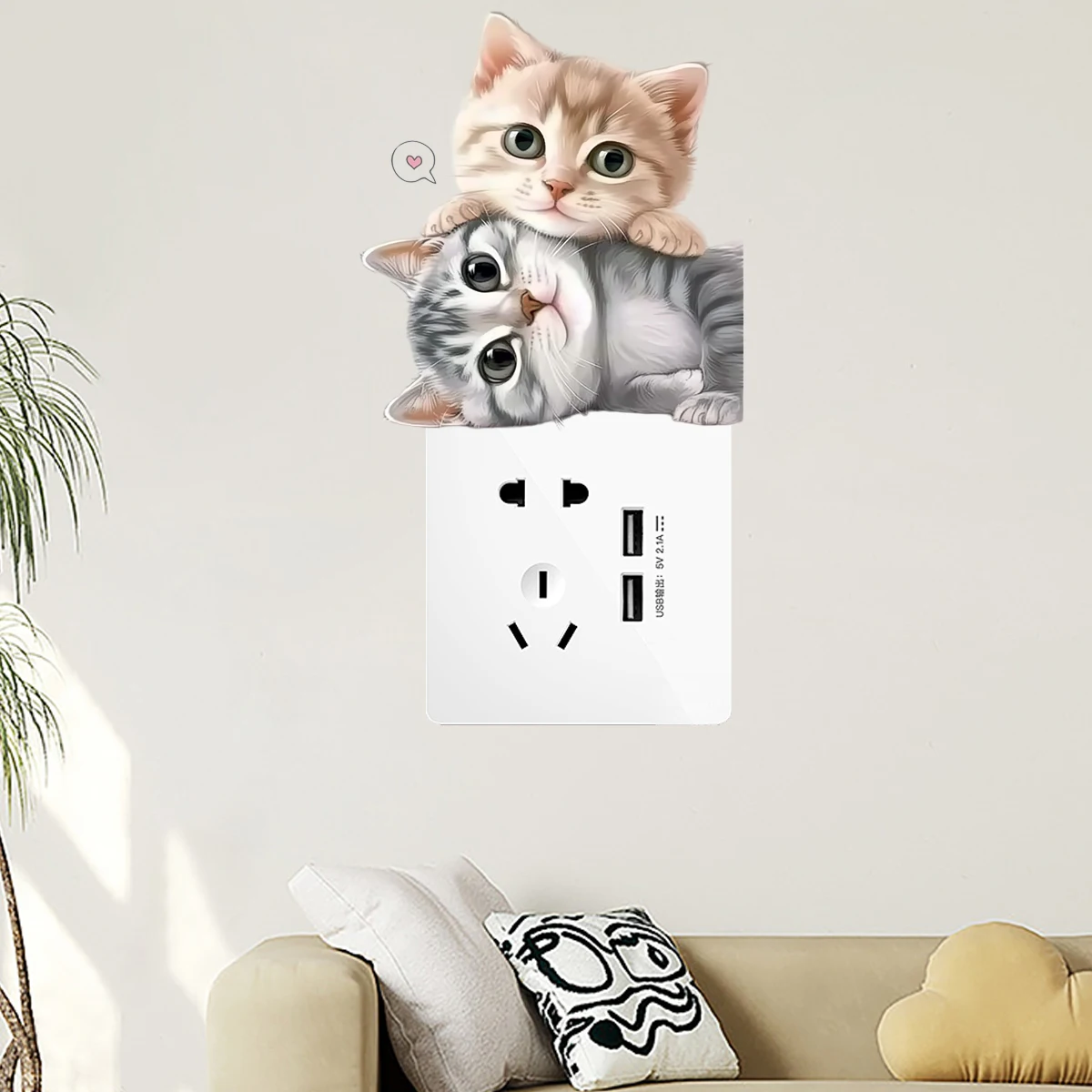 Cute Cartoon Cat Switch Stickers, Quarto de criança, Quarto, Entrada, Decoração para casa, Adesivos de parede, Criativo