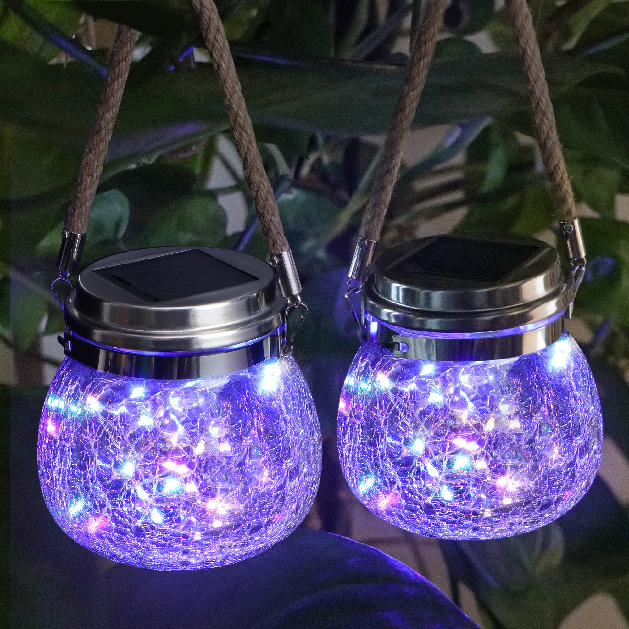 

Solar Led Lights for Outdoor Waterproof Garden LED String Lantern 2pc Outside Warm Light With Battery Crackle Glass Ball Hanging