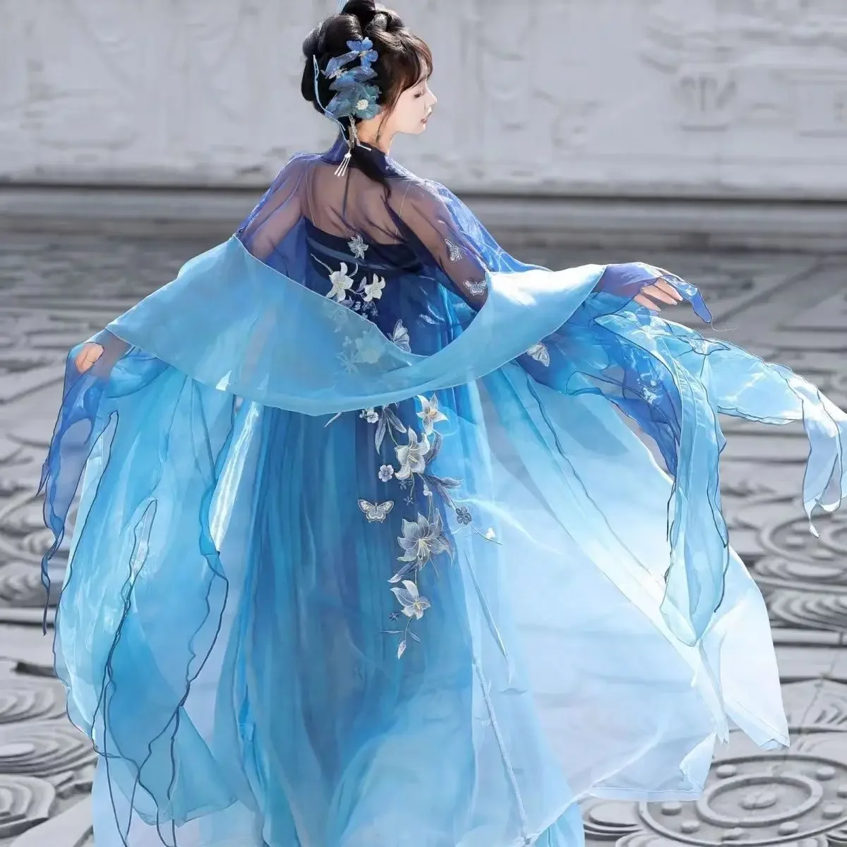 Nouveau [Porcelaine bleue et blanche] jupe Hezi de style Tang Hanfu pour femmes, longueur poitrine, chemise à grandes manches brodées, printemps et