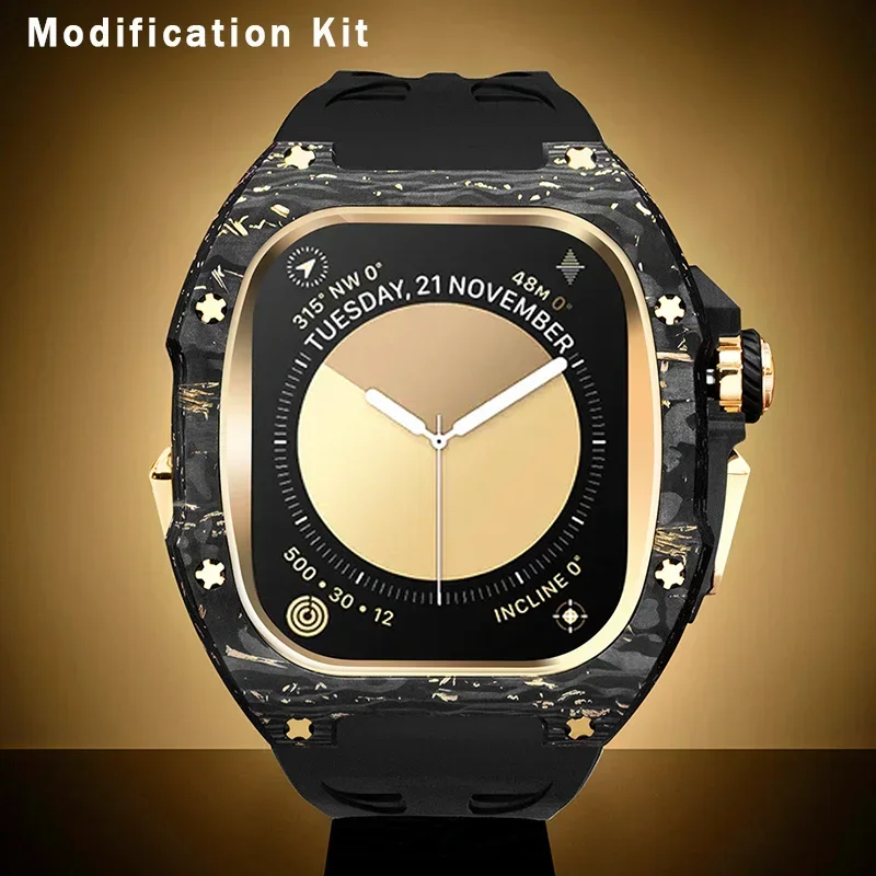 

Luxury Carbon Fiber Modification Kit For Apple Watch Ultra 2 49MM Fluororubber Strap For Iwatch Series Ultra 1 49MM DIY Mod Kit