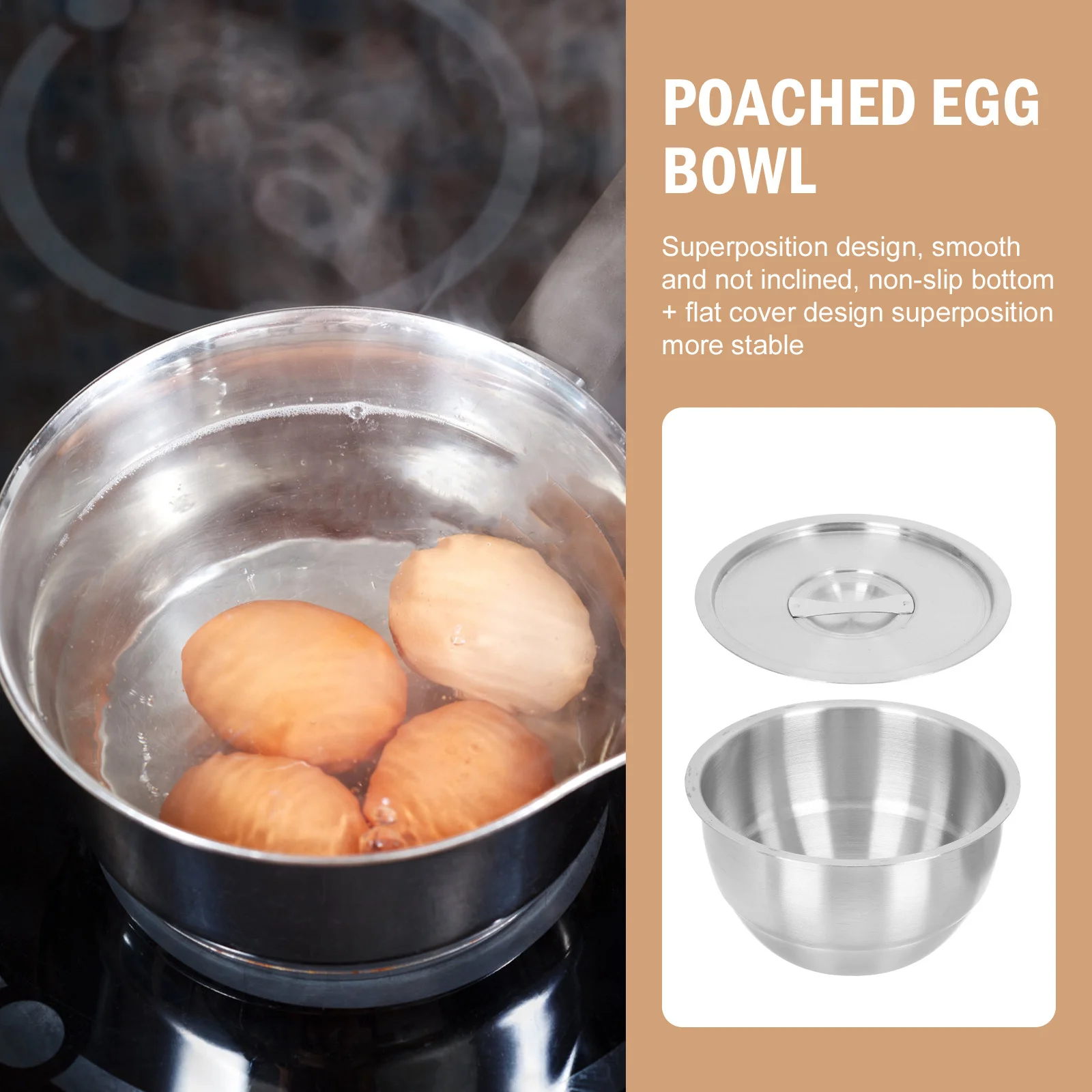 

1Pcs Stainless Steel Steamed Egg Bowl Thick Polished Soup Bowl Tableware Lid Heat Dissipation for Kitchen Picnic Hotel Food