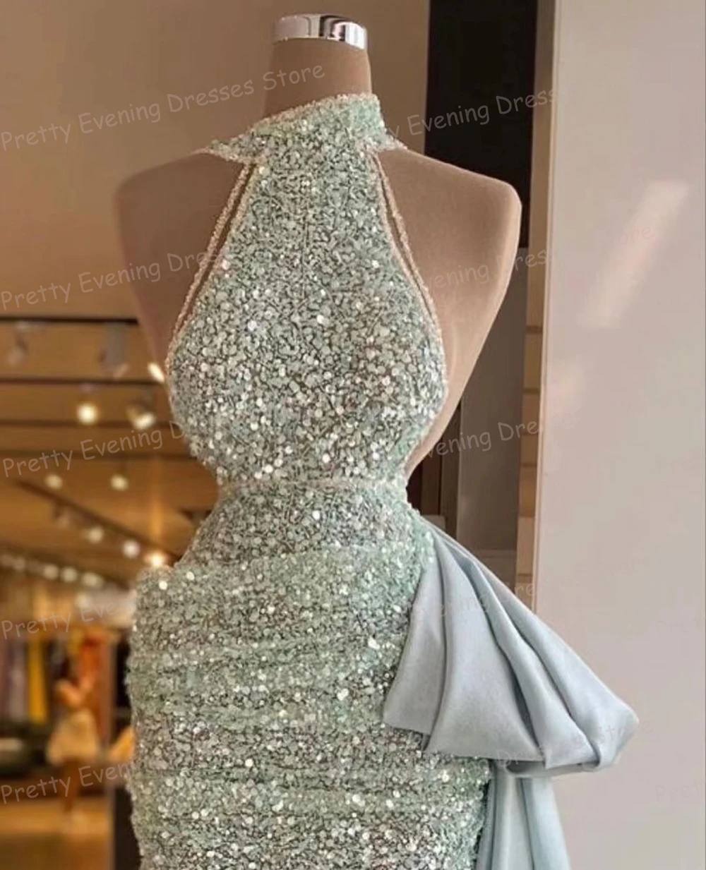 Beads 2024 Evening Dresses Mermaid Sexy Short Sleeveless Women\'s Prom Gowns High Neck Fashion Party Celebrity Vestido Graduation