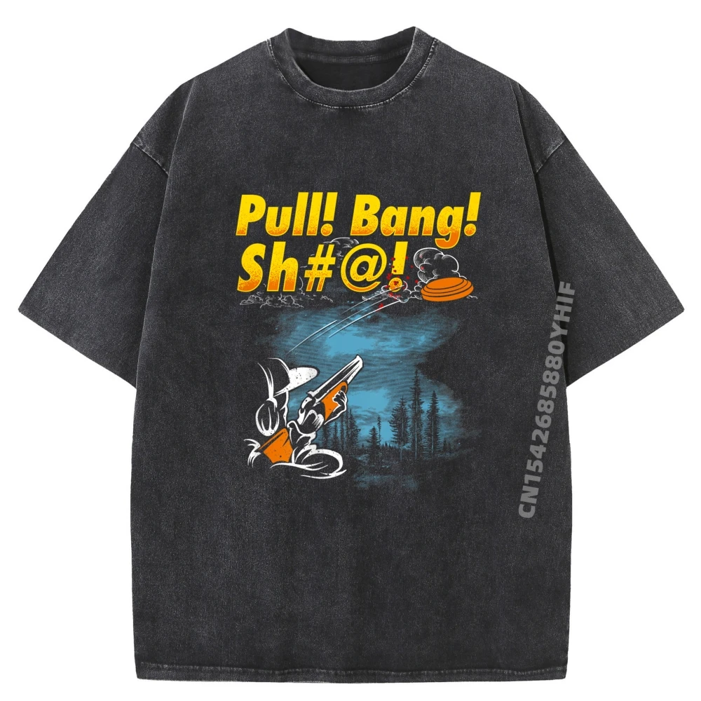 

Casual Tees Loose Mens T-shirts Men Pull Bang Sh#@ Skeet Trap Graphic T Shirt Mens Street Washed Shirt