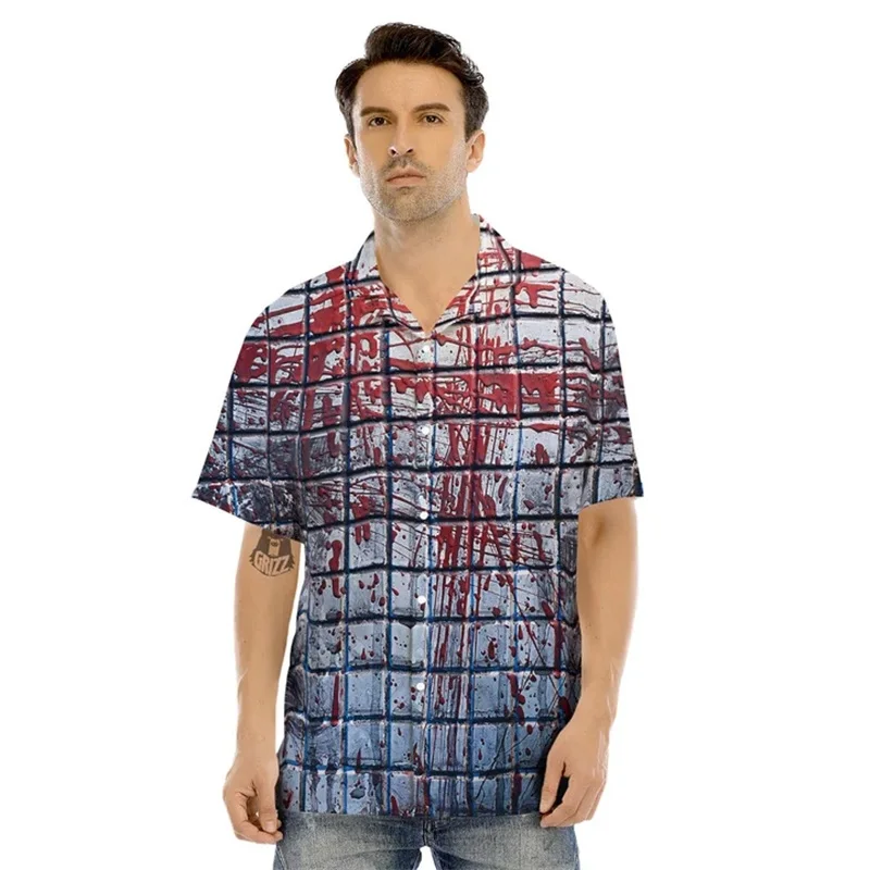 Full Printed Blood Graphic Shirts For Men Summer Short Sleeve Plus Size Blouse Shirts Tops Mens Designer Beah Shirt