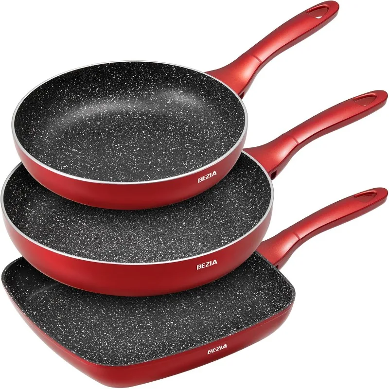 

BEZIA Nonstick Frying Pans Set 3 Piece, Skillets and Frying Pans 9.5, 11, 10.2 Inch, Dishwasher Safe Kitchen Cooking Pan
