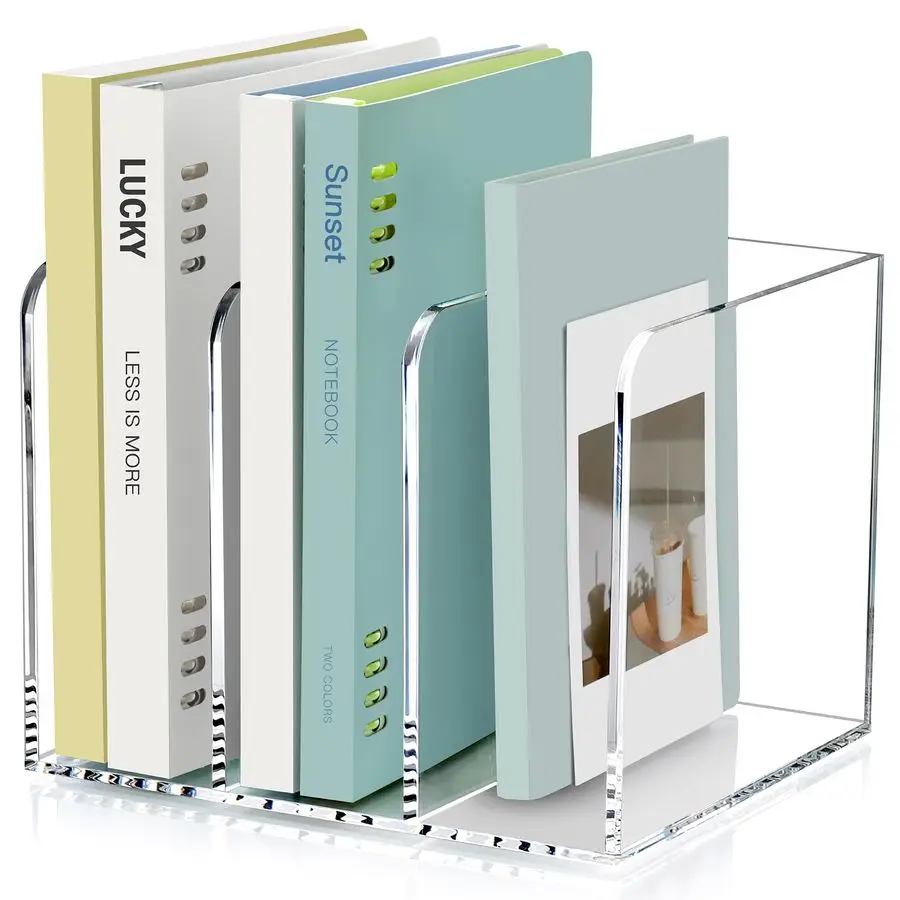 

Акриловый органайзер для журналов, настольный сортировщик для рабочего пространства, прозрачная подставка для книг, держатель для файлов, подставка для папок, офисные аксессуары для организации.