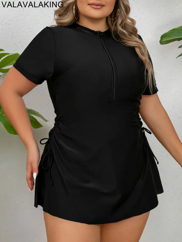 2025 Black 2 Piece Plus Size Tankini Set Women Short Sleeve Large Swimsuit Brazilian Big Swimwear Chubby Lady Curvy Bathing Suit