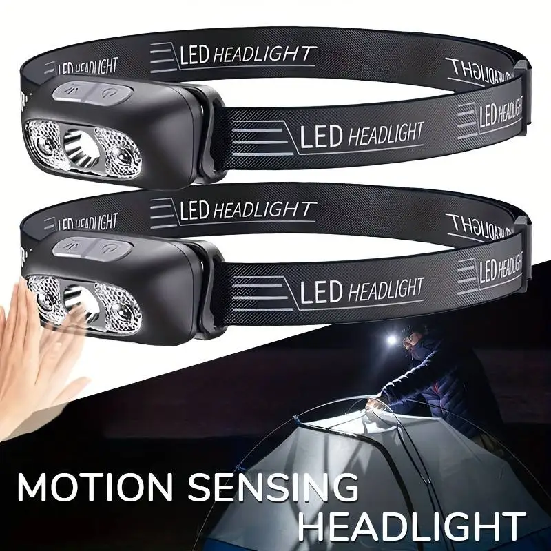 Strong Light LED Headlamp Sensor Adjustable Flashlight USB Rechargeable COB Lantern Mini Outdoors Camping Emergency Torch