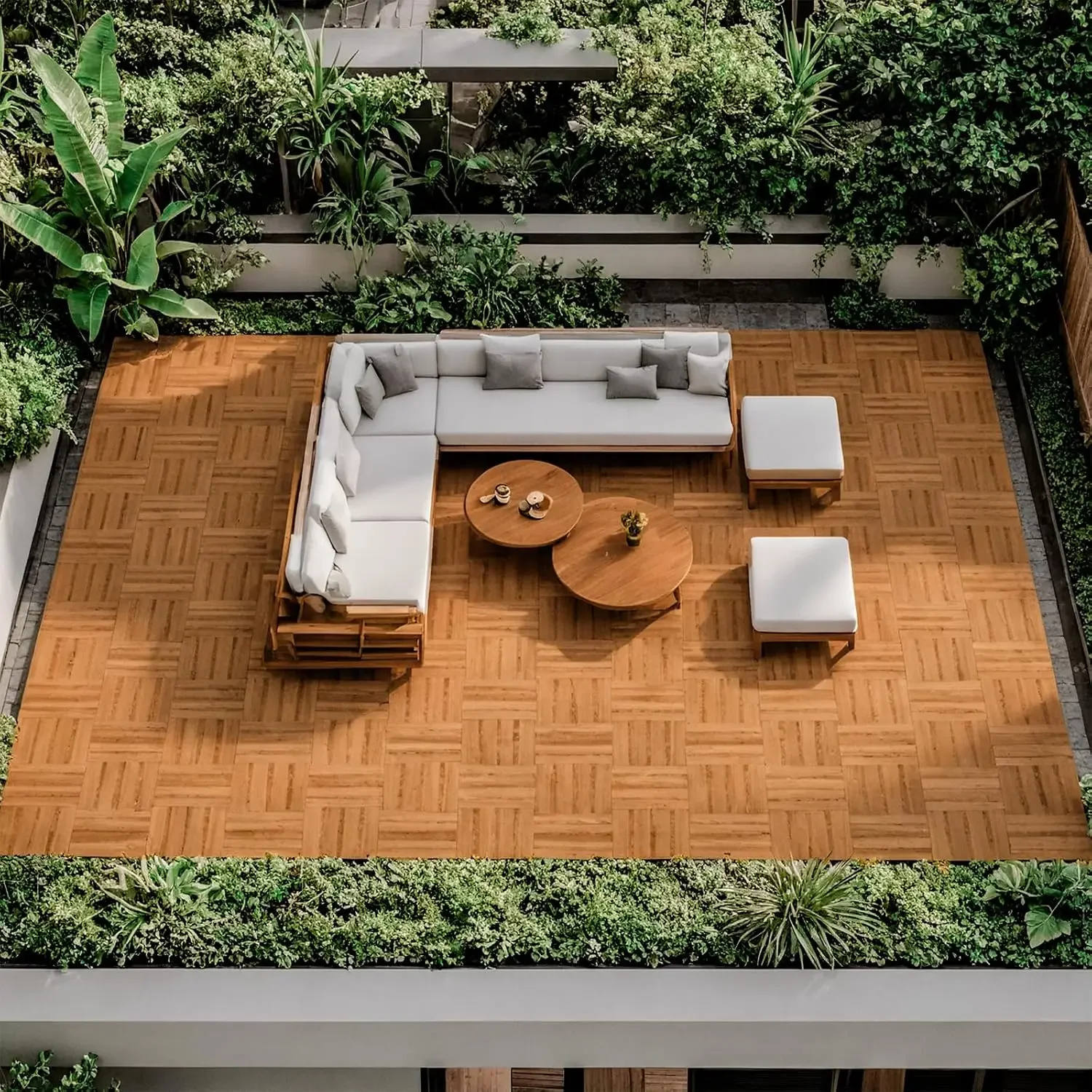 Premium Natural Acacia Wood Interlocking Deck Tiles Waterproof All-Weather Outdoor Wood Flooring for Patio, Balcony, Backyard, P