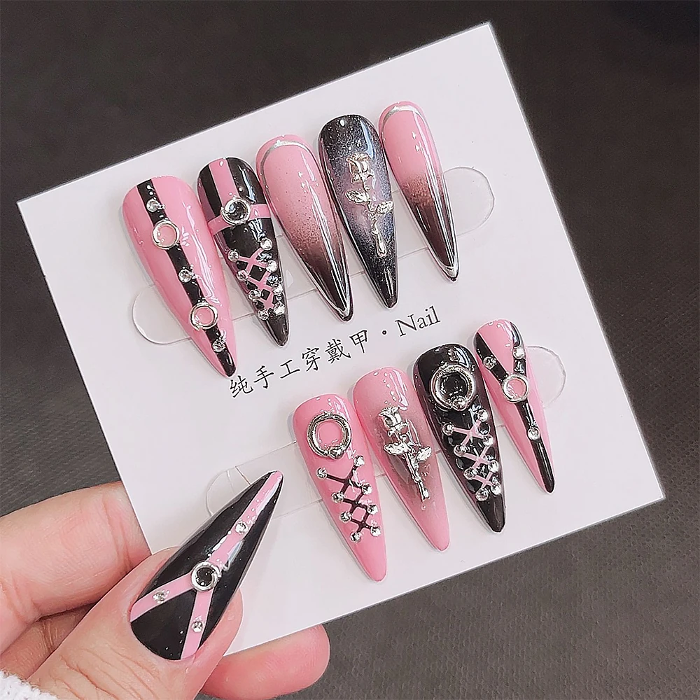 

Новые Ins All-In-One Spice Girl Sweet Cool Black Powder Gradient Wear Nail Съемный кусок ногтей Сексуальный блестящий вечерние подарок для дизайна ногтей