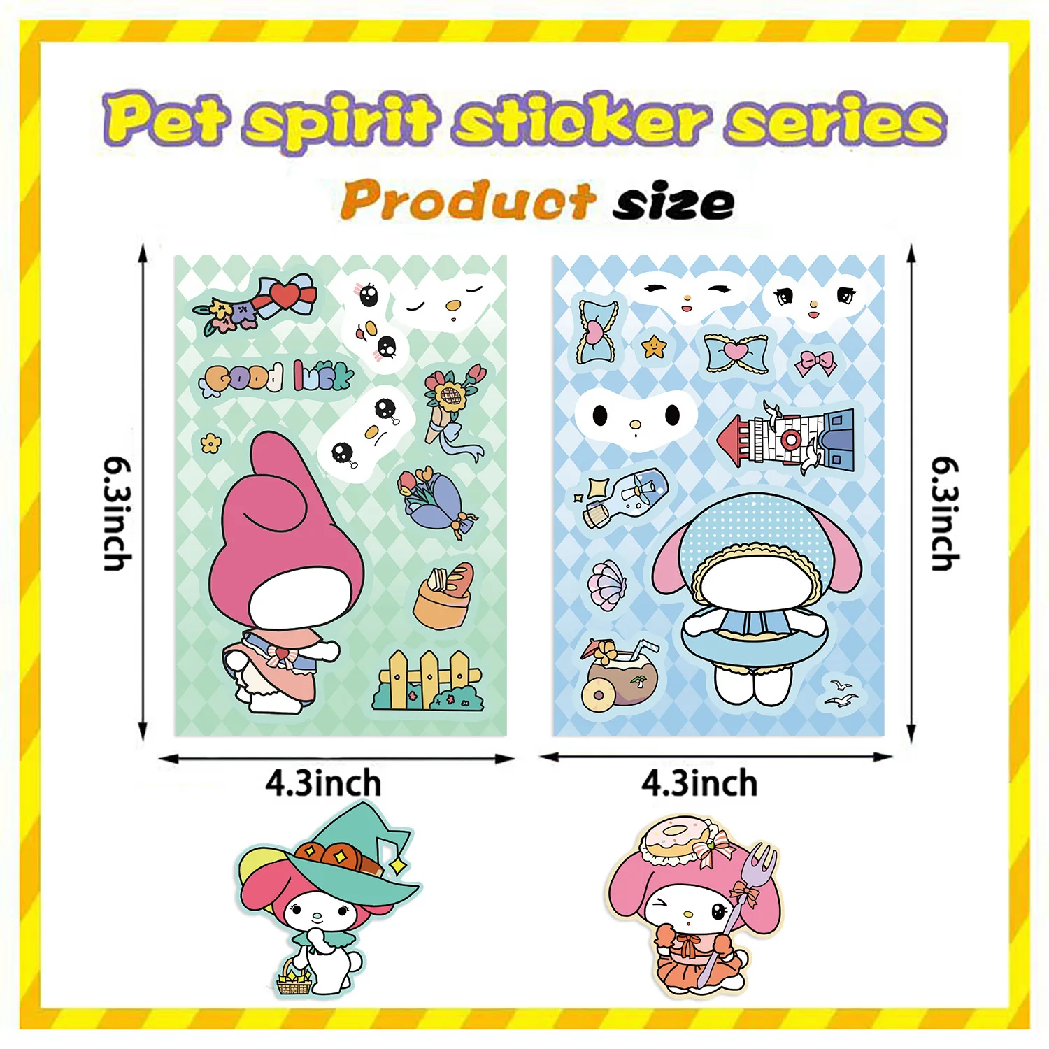 8 Sheets Sanrio My Melody Puzzle Stickers Kawaii Cartoon Make A Face Sticker Assemble Educational Book Cute Decals Kids Toys﻿