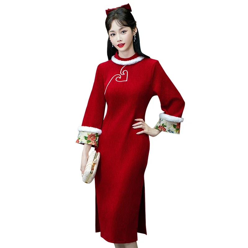 Abito da sposa autunno e inverno Abito rosso cheongsam migliorato Abito da sposa tradizionale cinese 3XL 4XL