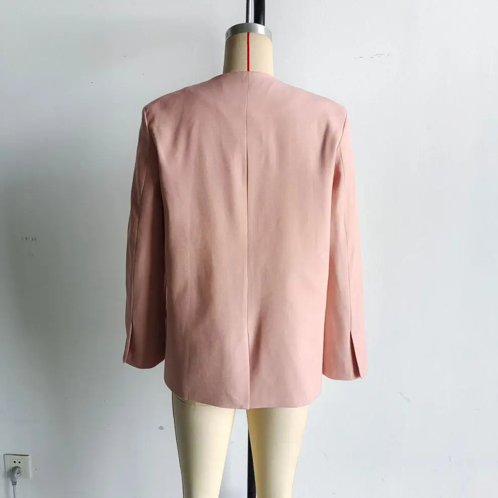 Blazer Casual V-ausschnitt Langarm Gerade Jacke Herbst Frauen Mode Rosa Lose Fit Mit Tasche Eine Taste Anzug Mantel