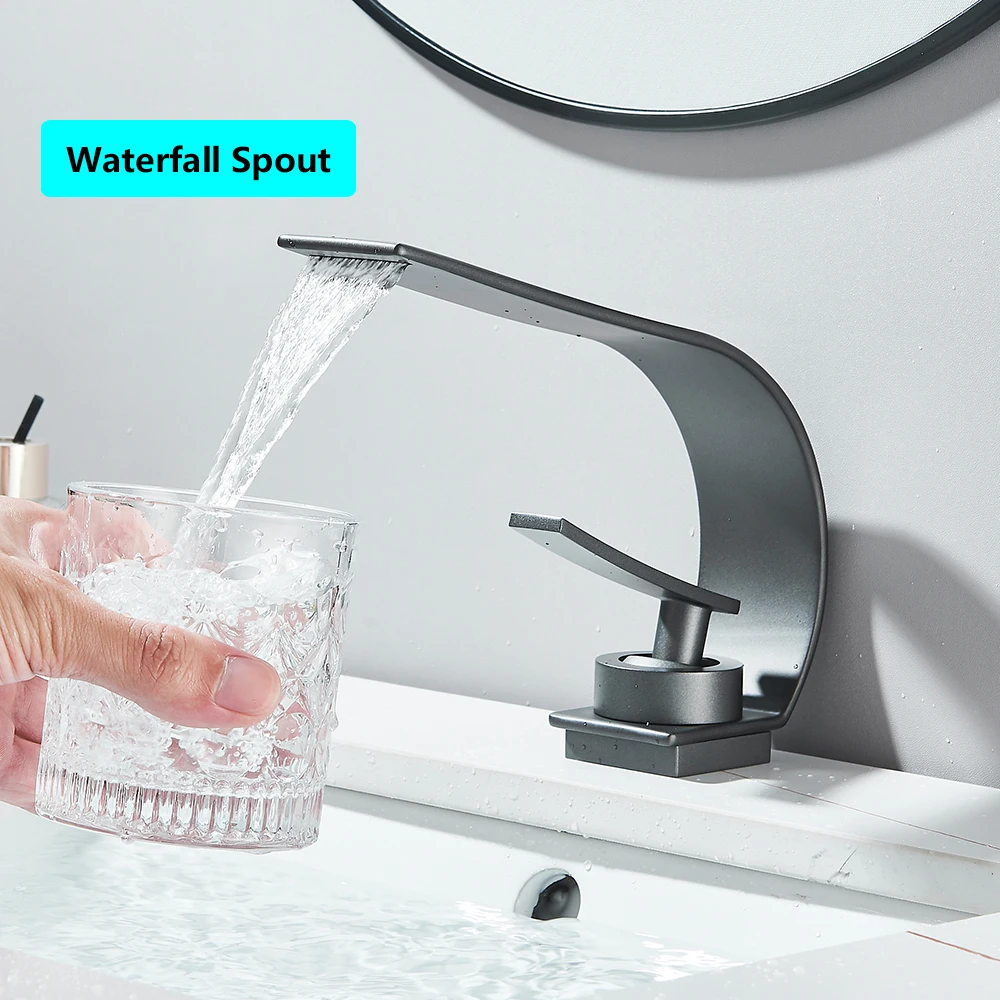 Description Picture 5 of itemBlack Curve Single Handle Bathroom Sink Faucet Hot Cold Mixer Water Tap Waterfall Vanity Vessel Sink Faucet Washbasin Crane