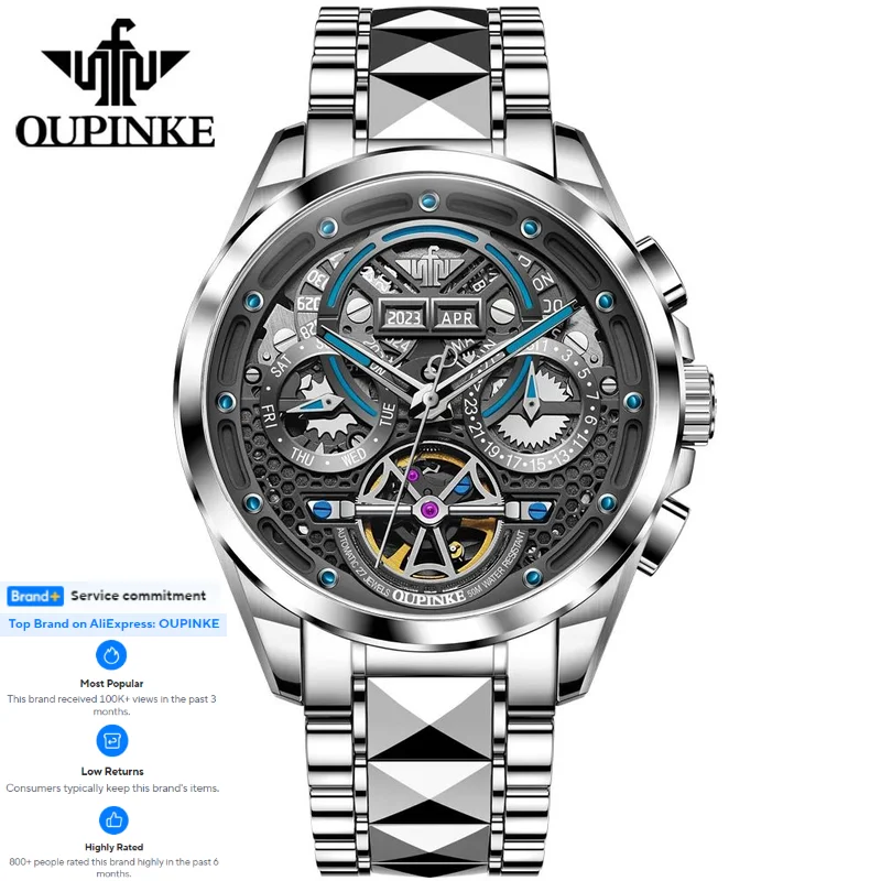 

OUPINKE 3249 Top Brand Men's Automatic Watch Tungsten steel Waterproof Luminous Mechanical Watch for Men