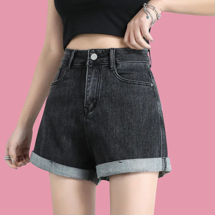 Summer Denim Shorts Women Korean Fashion Trend Rolled Edge High Waist Loose A-line Short Section Jeans Streetwear Y2k Shorts