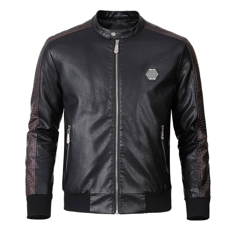 2024 leather jacket men\'s PU letter embroidered fashionable motorcycle jacket top of the line winter luxury new uomo plein XXXL