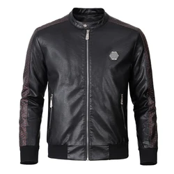 2024 leather jacket men's PU letter embroidered fashionable motorcycle jacket top of the line winter luxury new uomo plein XXXL