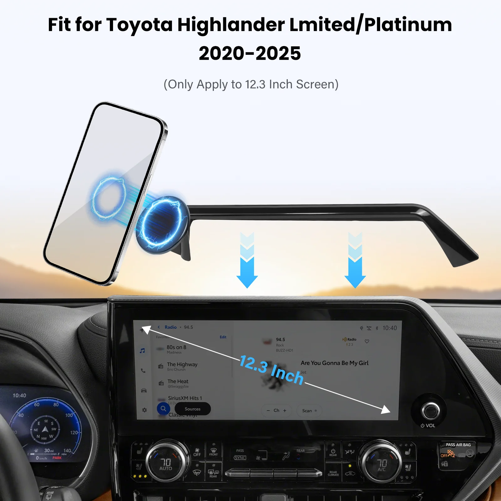 

Car Magnetic Phone Holder for Toyota Highlander 2020-2022 Accessories 12.3-Inch Screen Fixed Clip 360° Navigation Screen Bracket