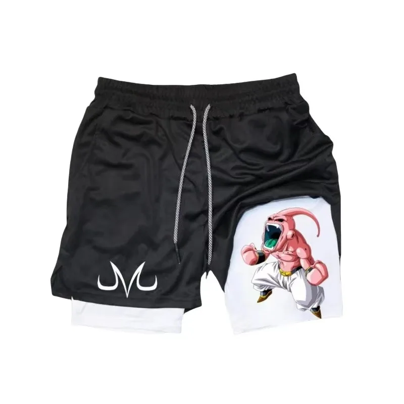 Pantaloncini sportivi Dragon Ball 2025 Majin Buu con logo M e stampa di personaggi anime Vestibilità ampia Tessuto ad asciugatura rapida Vita Stile streetwear