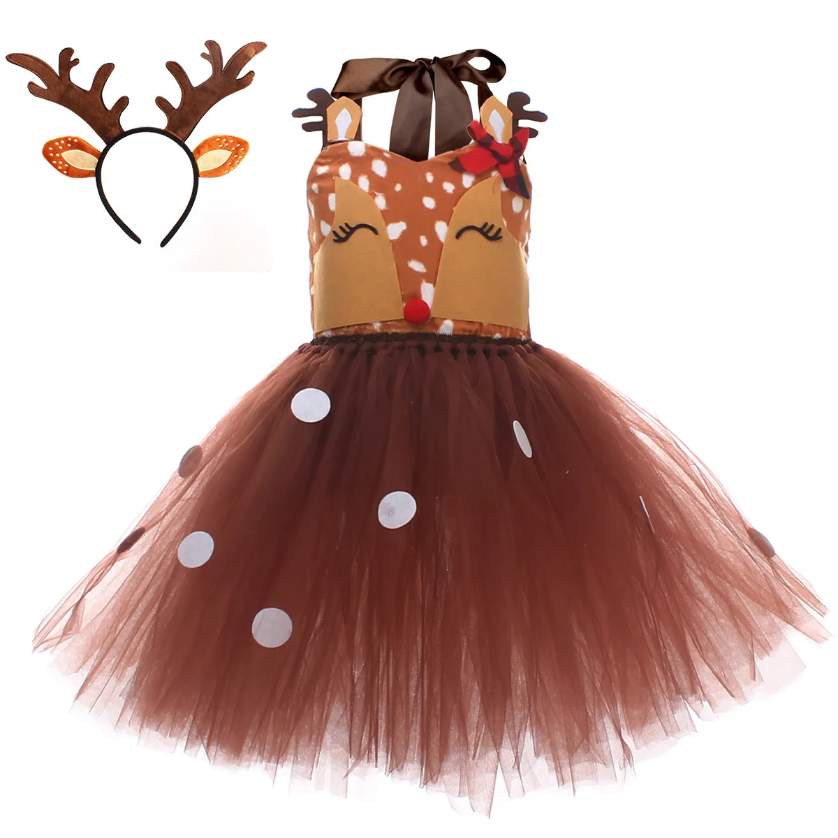 

2025 Christmas Deer Costume for Baby Girls Tutu Dress Princess Elk Reindeer New Year Party Dresses Children Birthday Outfit