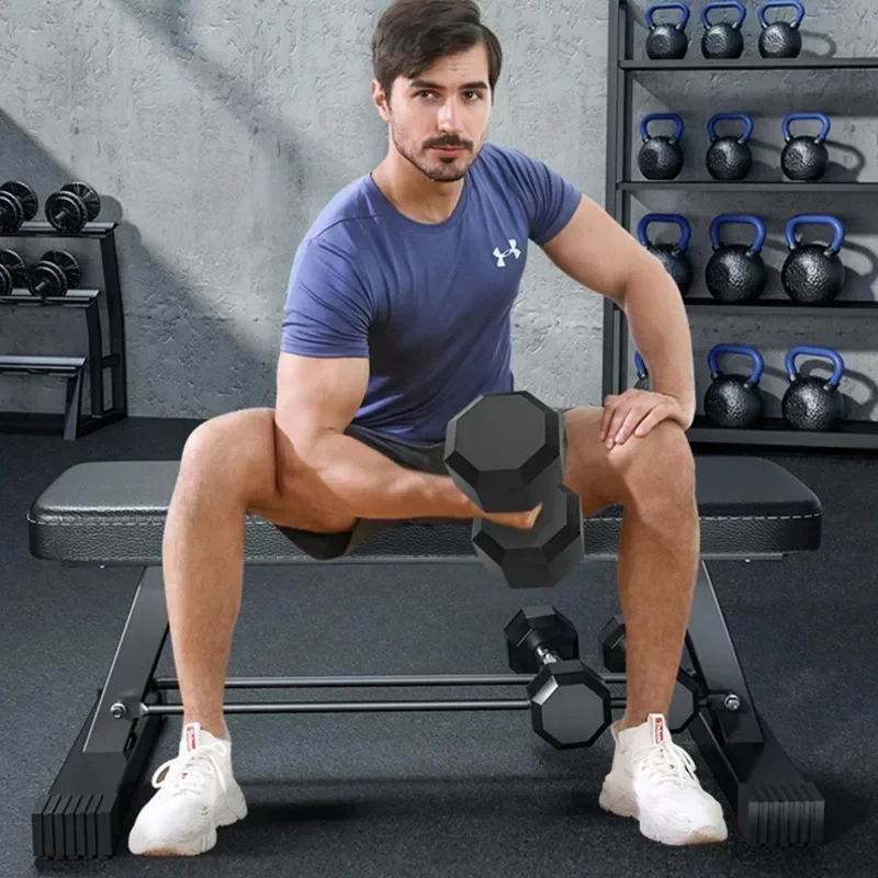 Taburete con mancuernas reclinable plano, equipo de entrenamiento deportivo multifuncional, Banco plegable, cojín de PU, aumento de músculo, descuento