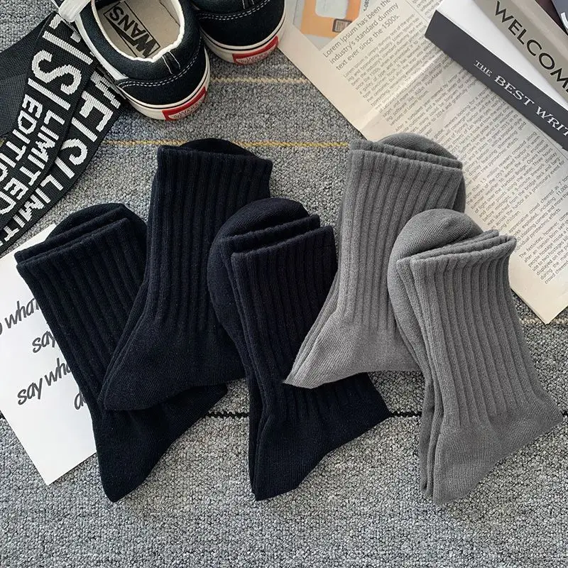 5 Paar Business-Socken aus schwarzer Baumwolle für Herren und Damen, mittellang, weich und warm, einfarbig, für Herbst/Winter, Weihnachtsgeschenk