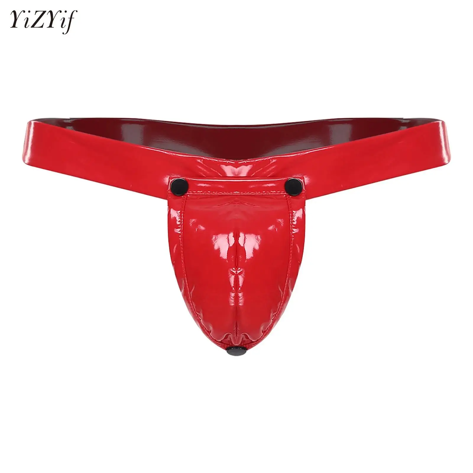 

Mens Erotic Panties Gay 2-in-1 Jockstrap Underwear O-ring Thong with Detachable Crotch Cover Glossy PU Bulge Pouch T-back Briefs