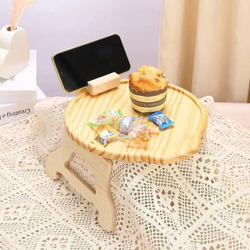 Sofa Arm Table Wooden Tray Couch Clip Table Sofa Arm Clip Table Portable With Rotating Phone Holder For Drinks Coffee Cups