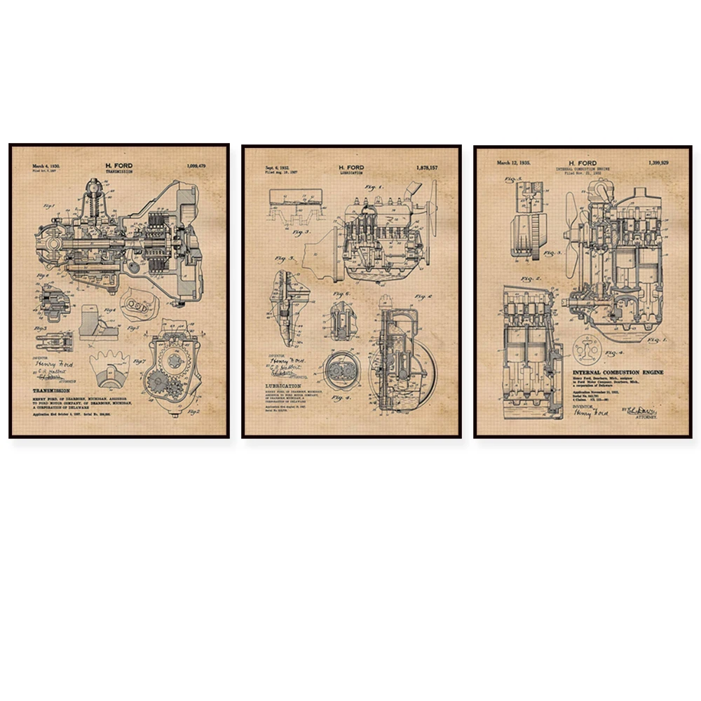 

Vintage Ford Engine Parts Patent Printed Poster, Wall Art Decor Home Office Men's Cave Garage Mechanic Shop Student Gift