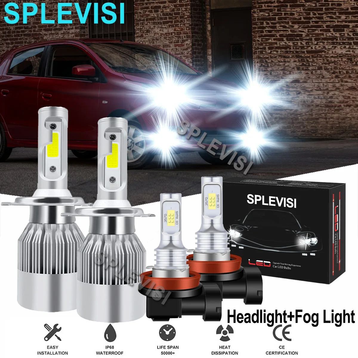 

Pure White Car LED Headlight Fog Light Bulbs 6000K Fit For Mitsubishi Mirage 2014 2015 2016 2017 2018 2019 Montero 2001-2006