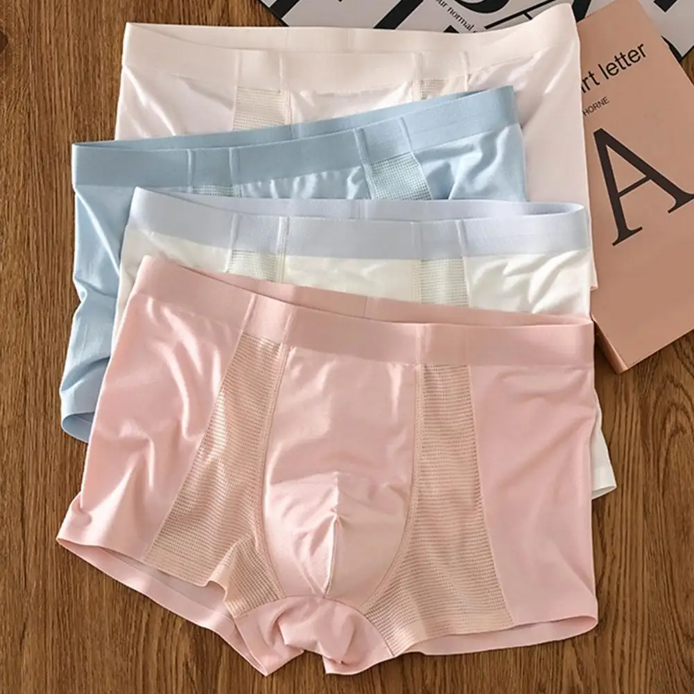 Comfortable Men Boxers Men's Breathable Mesh Boxer Briefs Slim Fit Pure Color Underwear Summer Thin Air Conditioning for Daily