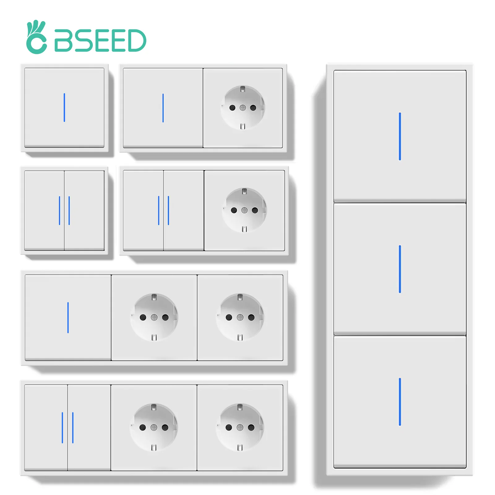 

BSEED 1/2Gang Mechanical Button Switch With LED 1Way Single EU Power Socket Doule Outlets Triple Electric Sockets Plastic Panels