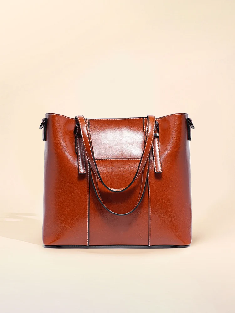 Zency Women's Genuine Leather Tote Luxury Designer Shoulder Bag Large Capacity OL Handbag Shopper Bag