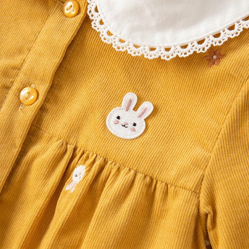 Dave Bella Girls Cotton Dress Girls Autumn Dress Kids Sweet Cute Dress Children Casual Yellow Dress 2-7 Years DB3223497