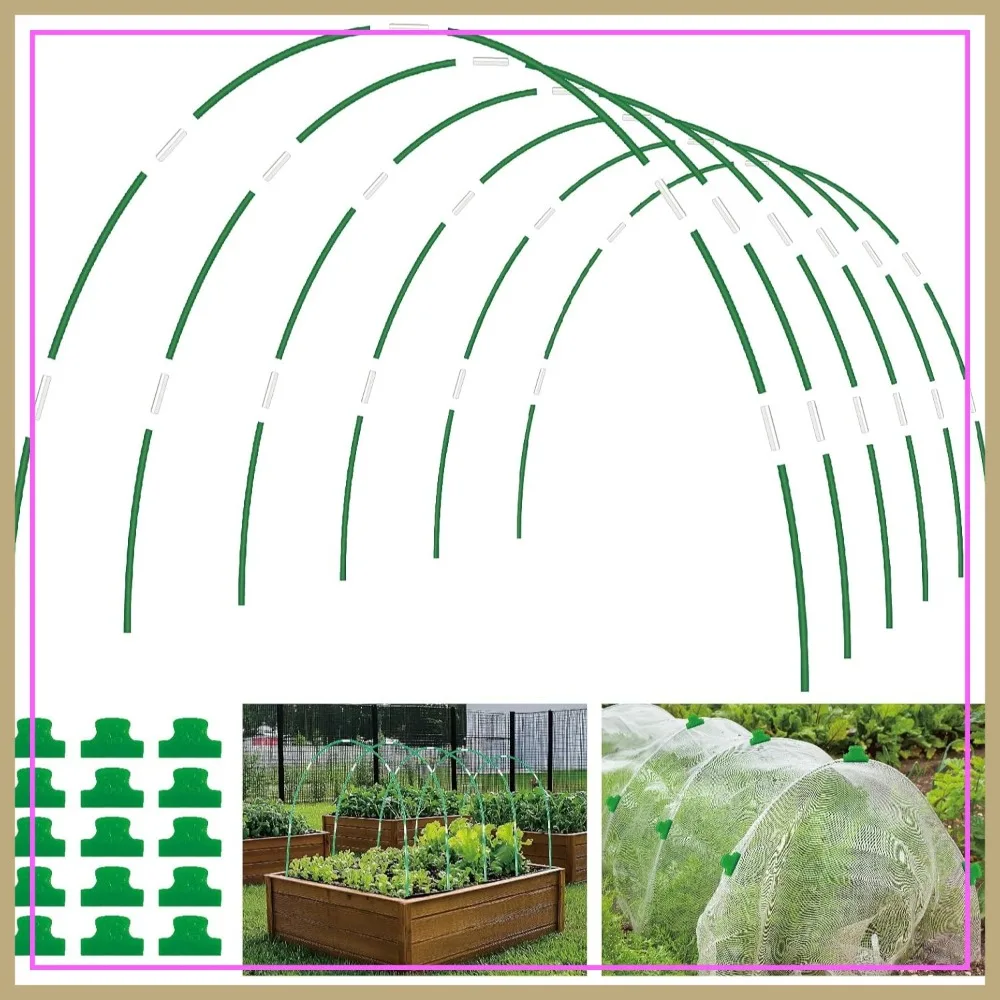60PCS Garden Hoops for Raised Beds, 8FT Rust-Free Fiberglass Greenhouse Hoops, DIY Frame Stakes for Grow Tunnels, Plant Support, Row Covers & Netting, 40PCS Clips