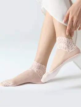 女士春秋季薄絲襪棉底夏季透氣網眼中筒短襪蕾絲襪 10 最佳銷售 女士薄襪子 - №7