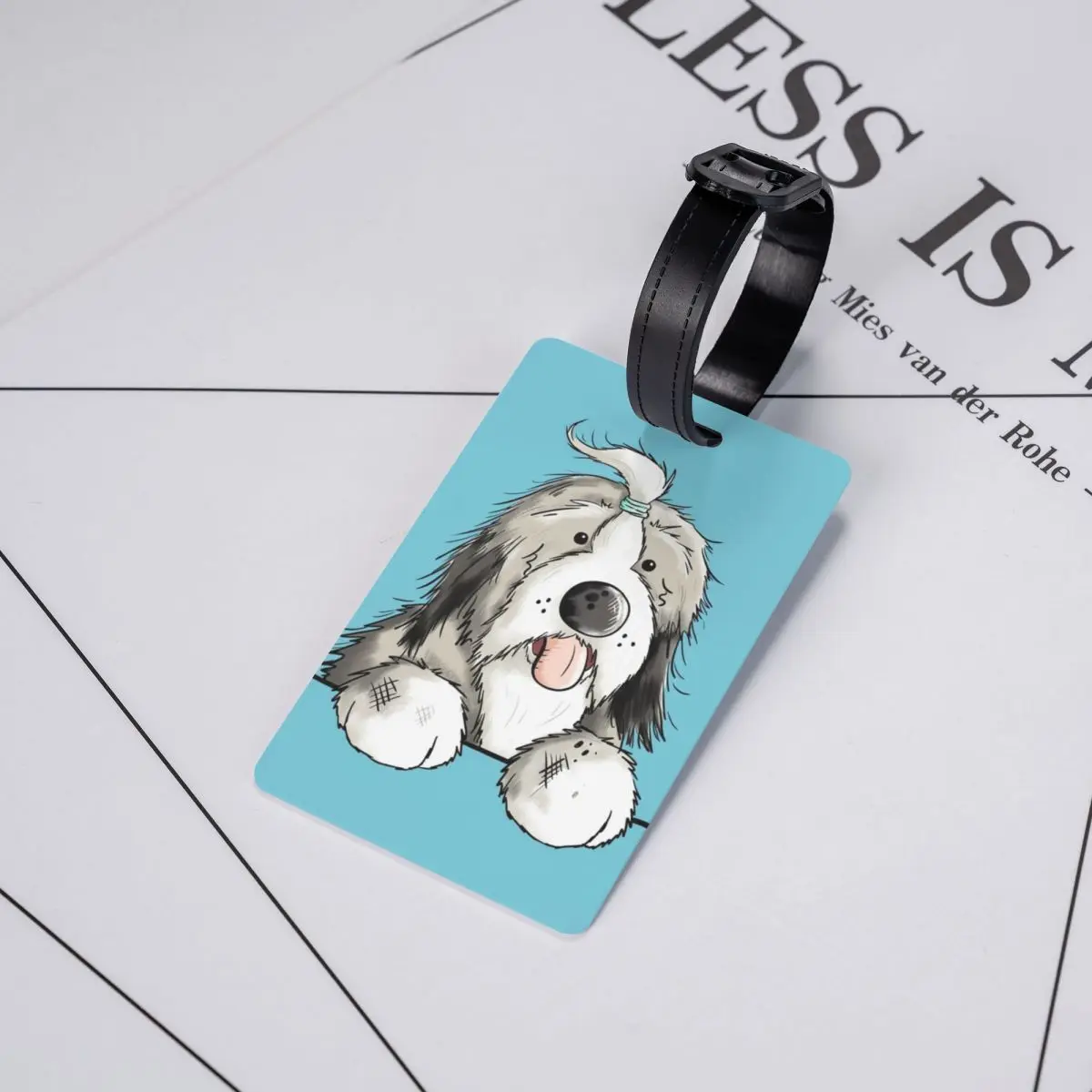 Custom Happy Bearded Collie Dog Luggage Tag Pet Animal Suitcase Baggage Privacy Cover ID Label