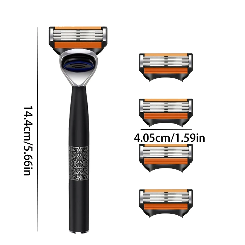 شفرات بديلة فائقة الدقة مكونة من 6 طبقات ماكينة حلاقة يدوية للرجال من الفولاذ المقاوم للصدأ ماكينة حلاقة آمنة غير قابلة للانزلاق وقبضة تشذيب اللحية #4