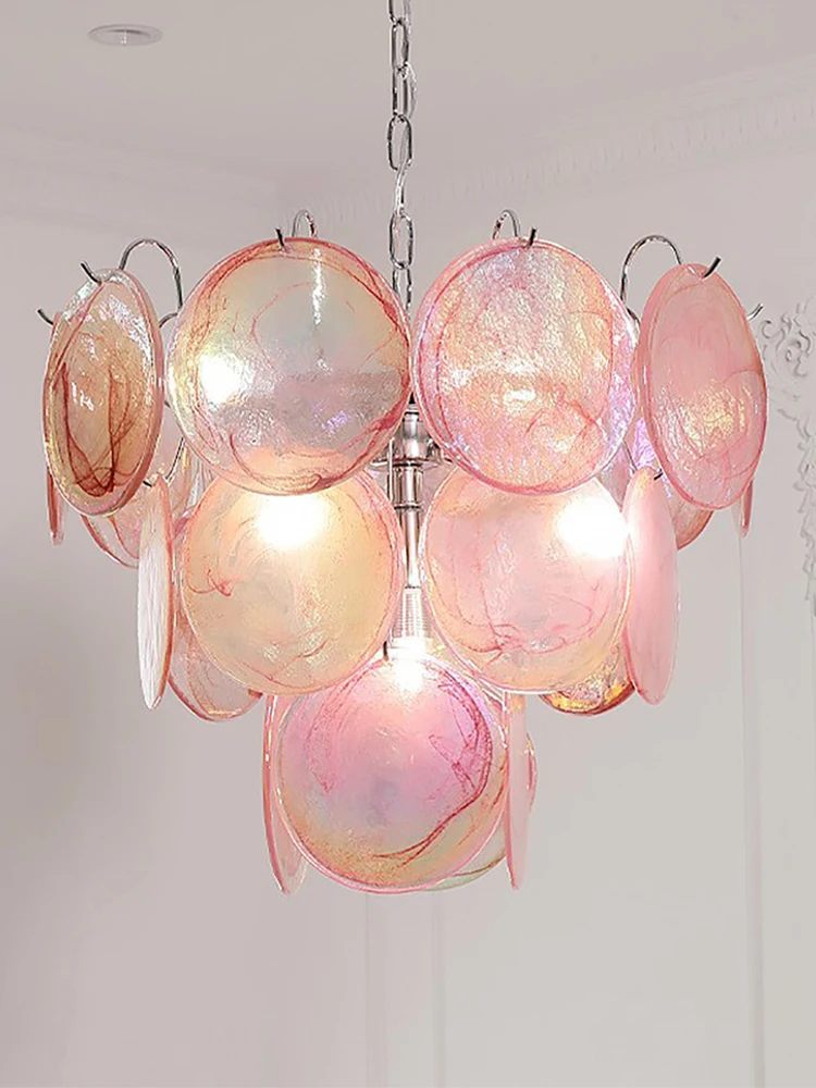 

Postmodern Vintage Pink Murano Glass Hanging Chandelier Lighting Fixture for Living Room and Bedroom Home Decoration