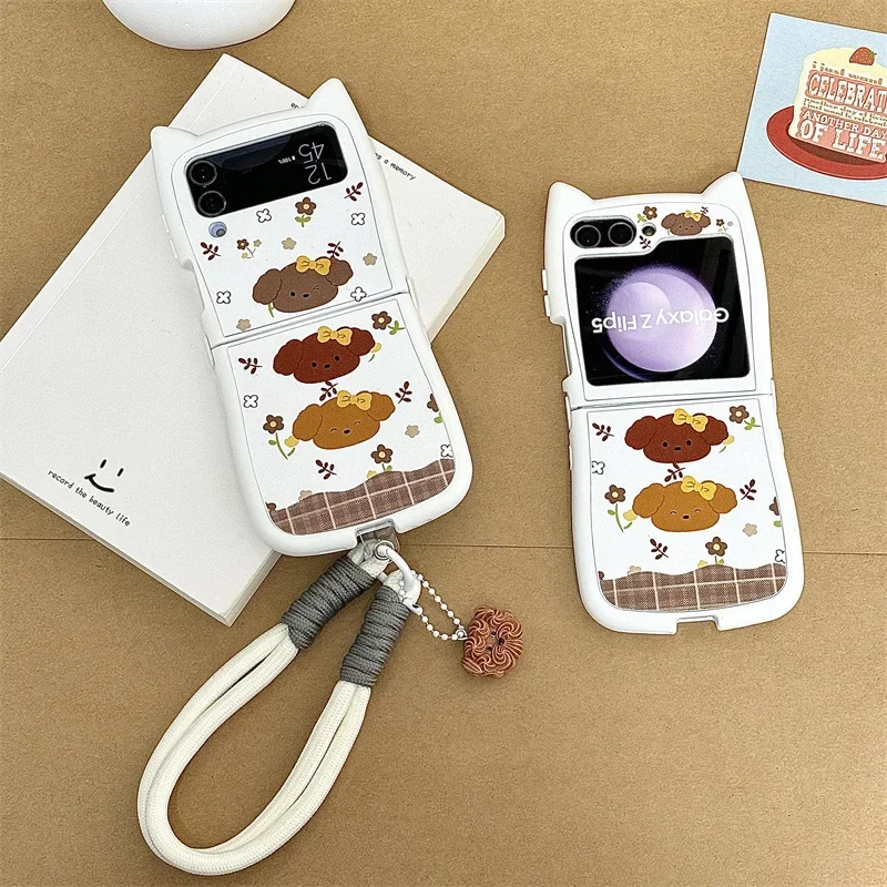 

Bear White Lanyard Phone Case for Samsung Galaxy Z Flip 6 5 4 3 Protective Back Cover for ZFlip4 ZFlip5 ZFlip6 Case
