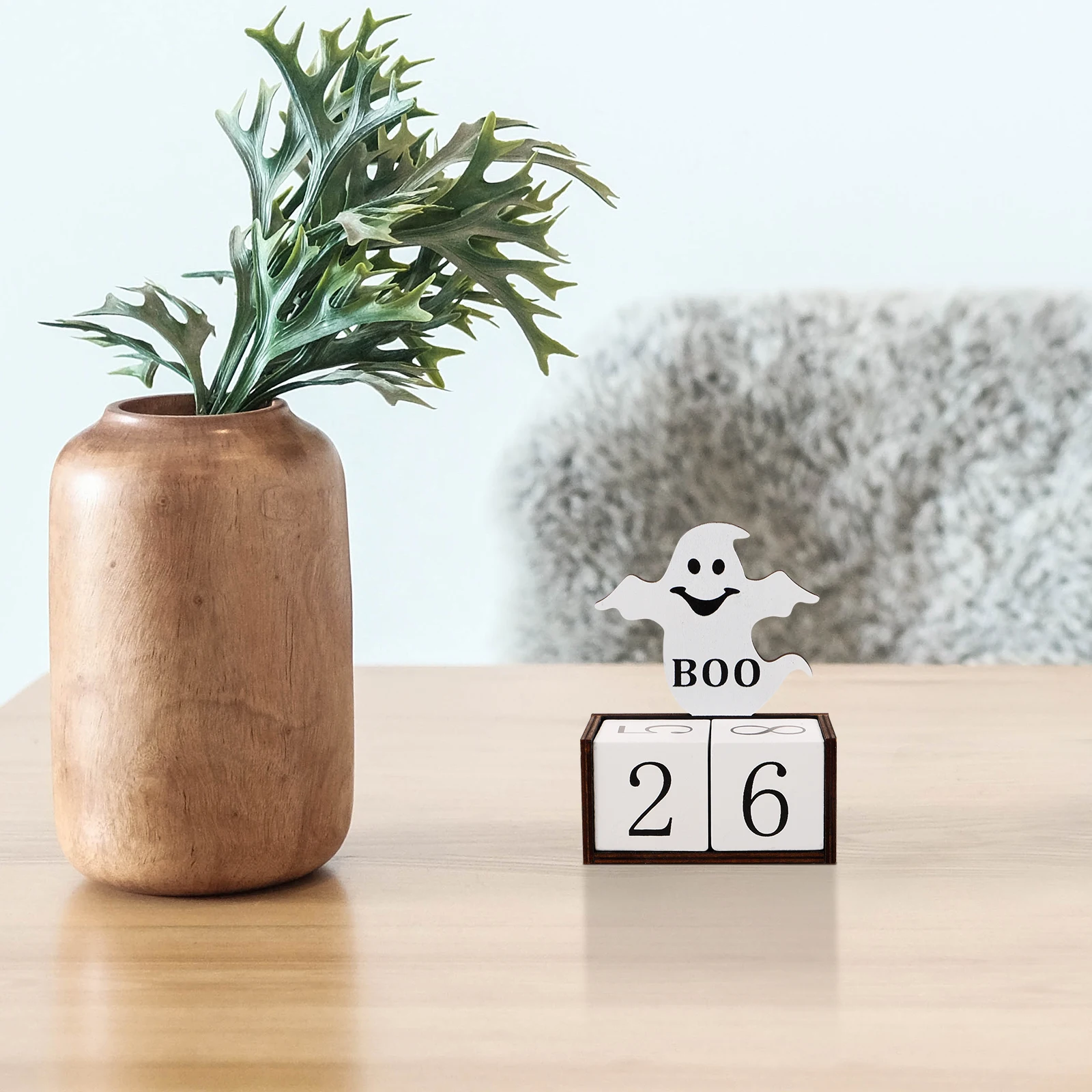 

Деревянный настольный календарь на тему Хэллоуина, деревенский декоративный вечный календарь, ручное поворотное украшение для рабочего стола для домашнего офиса