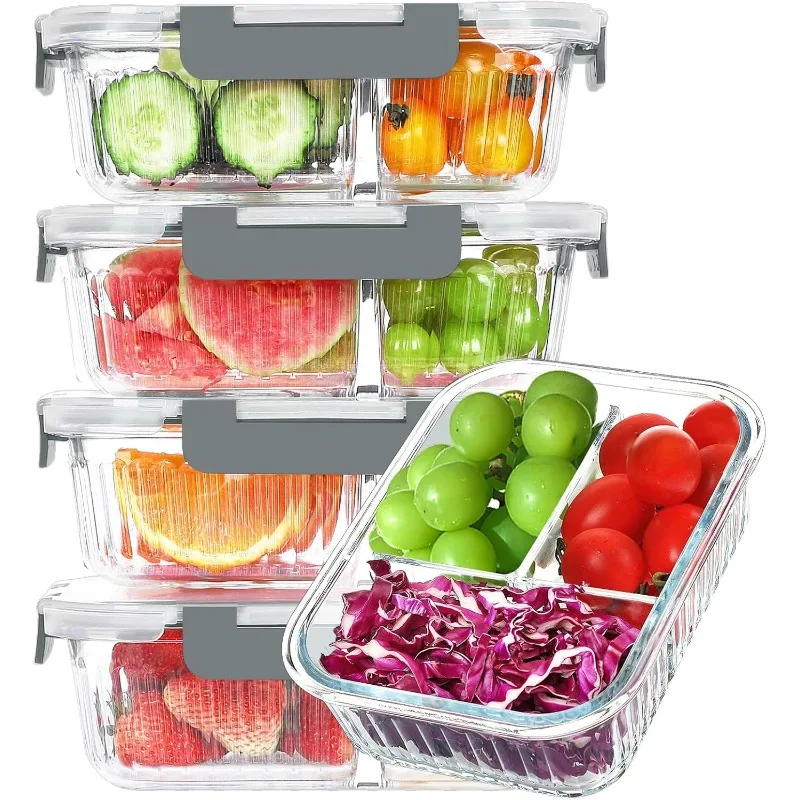 

Glass Meal Prep Containers 3 Compartment with lids, 5 Pack 36 oz, Airtight Food Storage Glass Lunch Bento Box