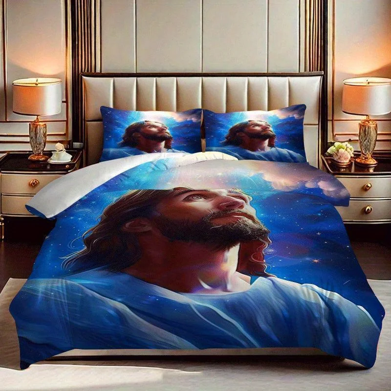 2/3pcs, Jesus Christ Heavenly Light Divine Grace Faith Hope Lovequilt Cover Set with Printed Pattern, Quilt Cover Set